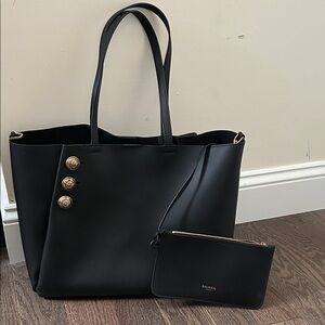 Balmain Black Tote with Gold Button Details